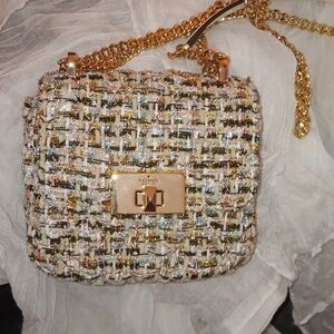 Kate Spade Carrie Tinsel Tweed Micro Flap Crossbody with Gold Chain NWOT
